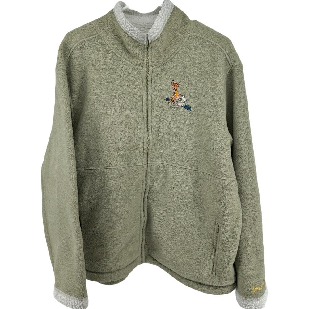Disneyland Resort Bambi Thumper Full Zip Sweater Embroidered Sherpa Green XL